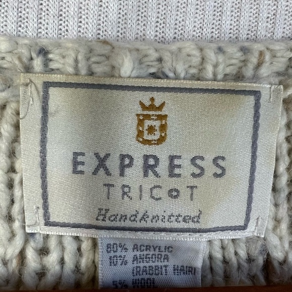 Vintage Express Tricot Handknit Sweater Vest Cream Angora Wool Blend Size Large - Picture 6 of 10